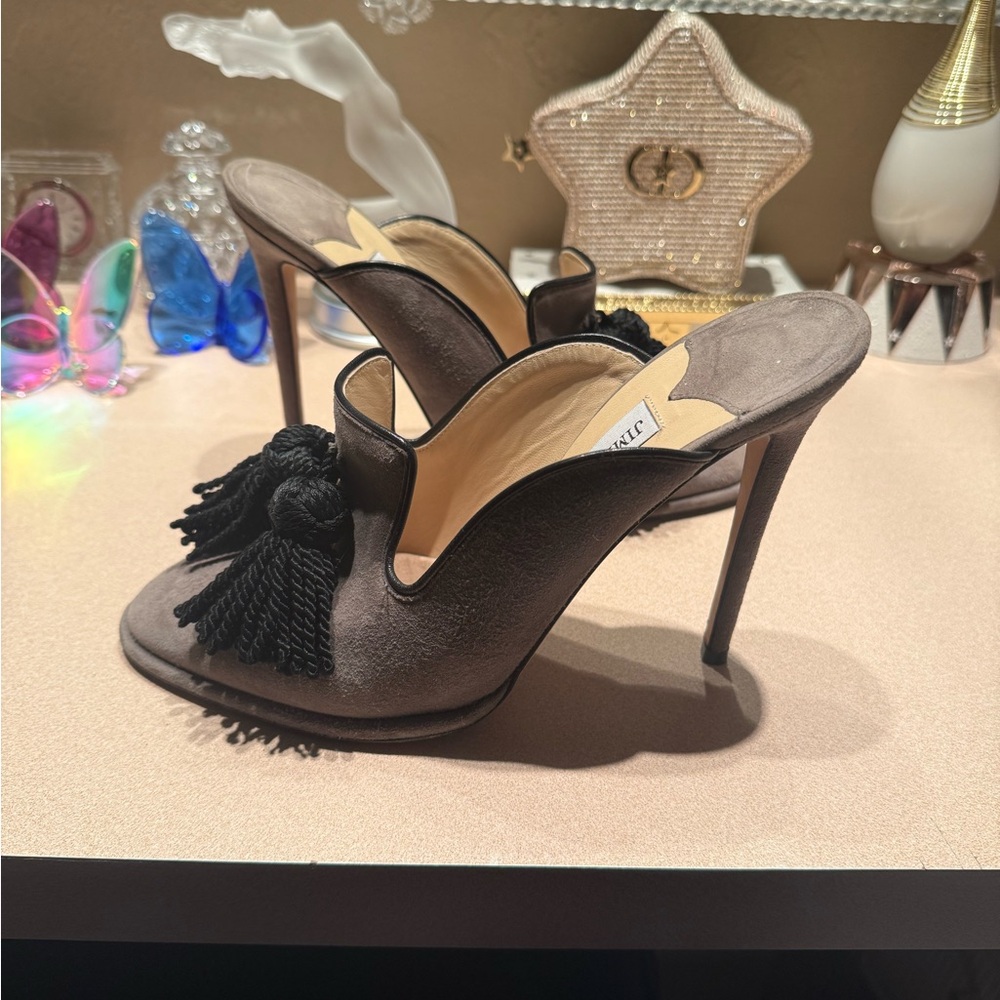 Jimmy Choo Decley Tassel Mules suede and leather Size 39